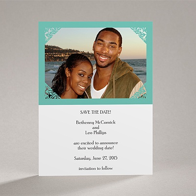 Damask Corners - Aqua Save the Date Card