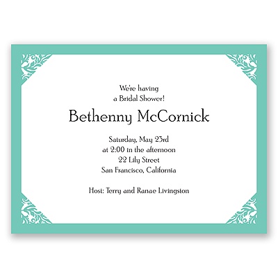 Damask Corners - Aqua Bridal Shower Invitation