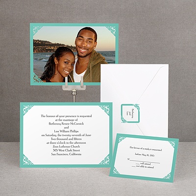 Damask Corners - Aqua Invitation