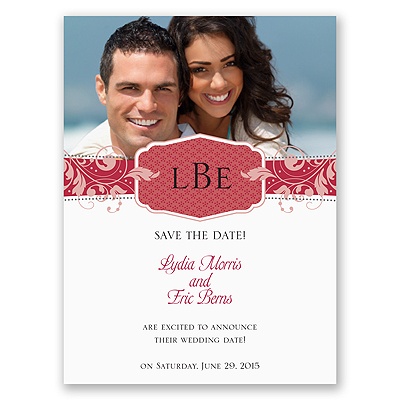 Filigree Monogram - Merlot - Save the Date Card