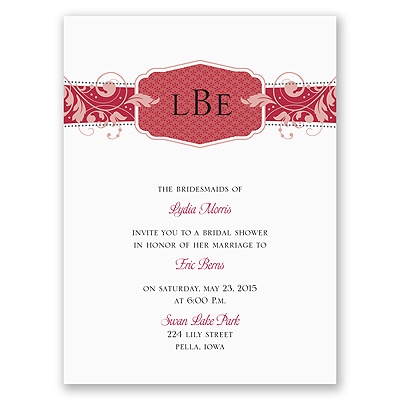 Filigree Monogram - Merlot - Bridal Shower Invitation