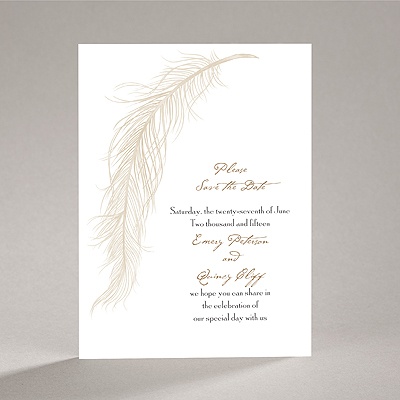 Fanciful Feather - Champagne Save the Date Card