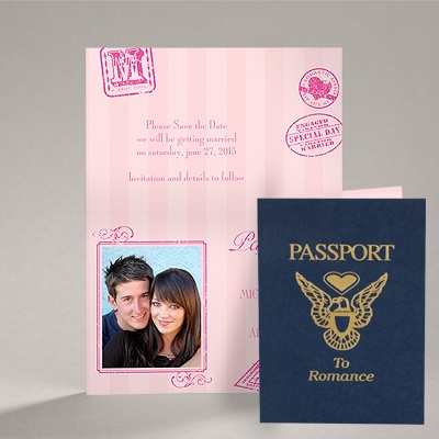 Passport to Romance - Pink - Save the Date Card