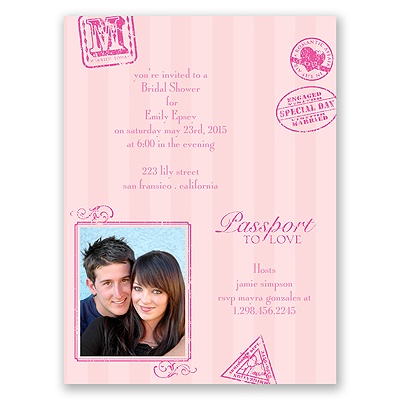 Passport to Romance - Pink - Bridal Shower Invitation