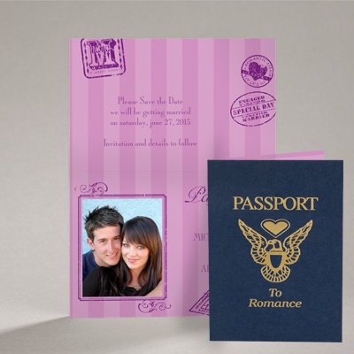 Passport to Romance - Purple - Save the Date Card