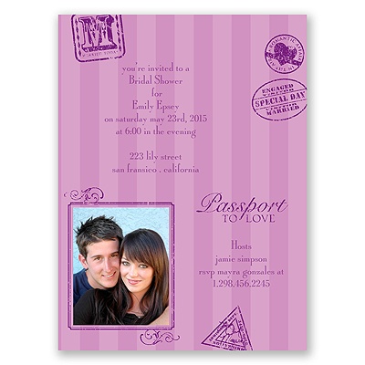 Passport to Romance - Purple - Bridal Shower Invitation