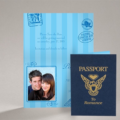 Passport to Romance - Blue - Save the Date Card