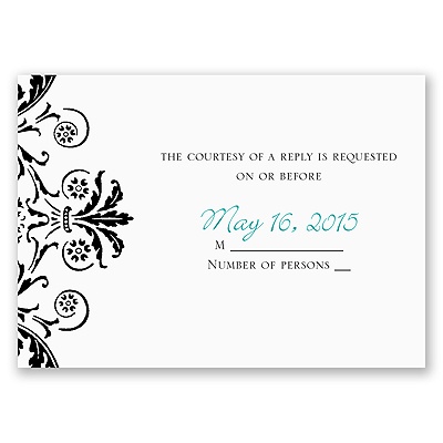 Vintage Damask - Black - Response Card and Envelope