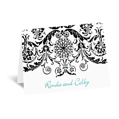 Vintage Damask - Black - Thank You Card and Envelope