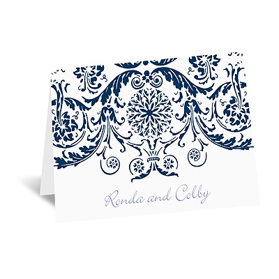 Vintage Damask - Navy - Thank You Card and Envelope