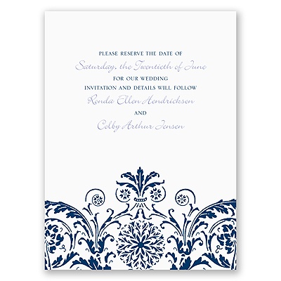 Vintage Damask - Navy - Save the Date Card
