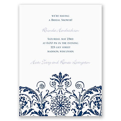 Vintage Damask - Navy - Bridal Shower Invitation