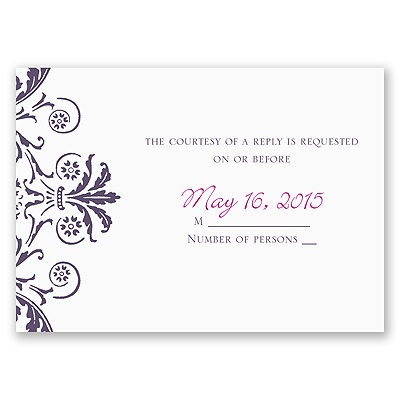Vintage Damask - Purple - Response Card and Envelope