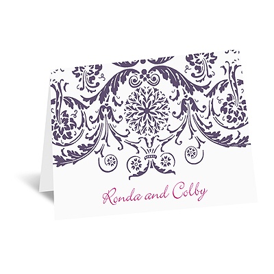 Vintage Damask - Purple - Thank You Card and Envelope
