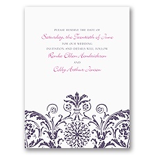 Vintage Damask - Purple - Save the Date Card
