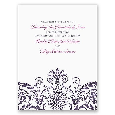 Vintage Damask - Purple - Save the Date Card