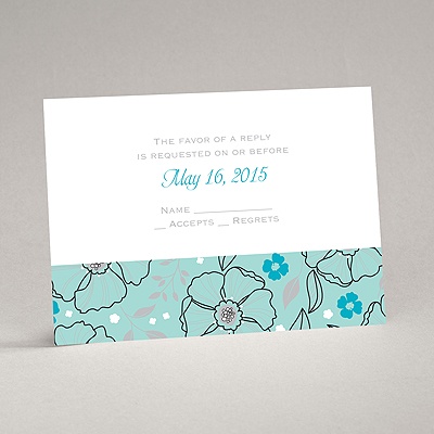 Tropical Flowers - Aqua - Response Card and Envelope