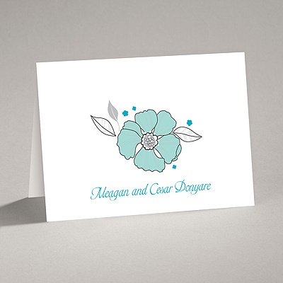 Tropical Flowers - Aqua - Thank You Card and Envelope