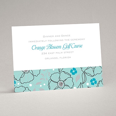 Tropical Flowers - Aqua - Reception Card