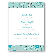 Tropical Flowers - Aqua - Save the Date Card