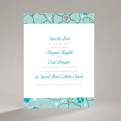 Tropical Flowers - Aqua - Save the Date Card