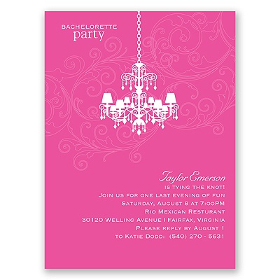 Chandelier Swirl - Pink - Bachelorette Party Invitation