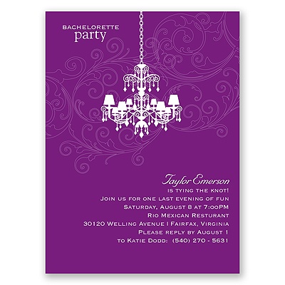 Chandelier Swirl - Purple - Bachelorette Party Invitation