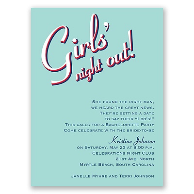 Night Out - Aqua - Bachelorette Party Invitation