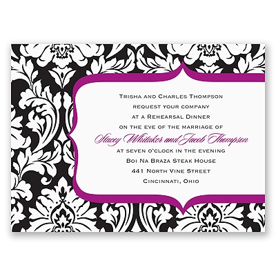 Damask Crest- Purple - Rehearsal Dinner Invitation