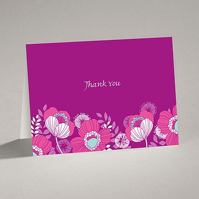 Modern Poppies - Amethyst - Thank You Card and Envelope