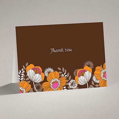 Modern Poppies - Espresso - Thank You Card and Envelope