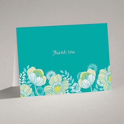 Modern Poppies - Peacock - Thank You Card and Envelope