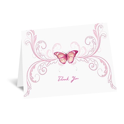 Delicate Butterfly - Fuchsia Thank You Card and Envelope