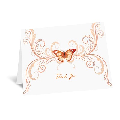 Delicate Butterfly - Orange Thank You Card and Envelope