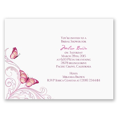 Delicate Butterfly - Fuchsia Bridal Shower Invitation