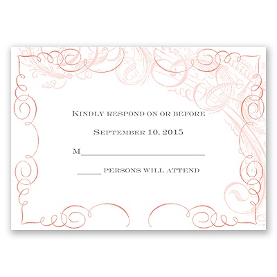 Calligraphy Motifs - Coral - Response Card and Envelope