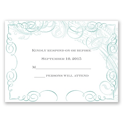 Calligraphy Motifs - Aqua - Response Card and Envelope