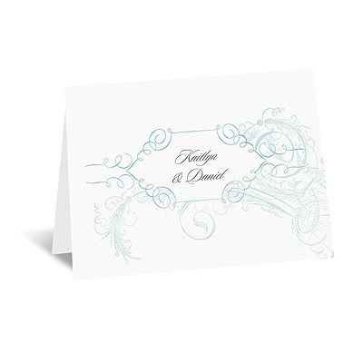 Calligraphy Motifs - Aqua - Thank You Card and Envelope