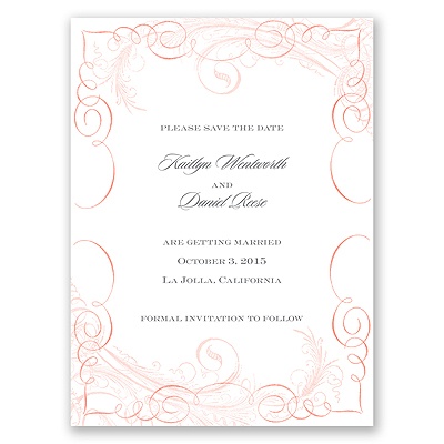Calligraphy Motifs - Coral - Save the Date Card