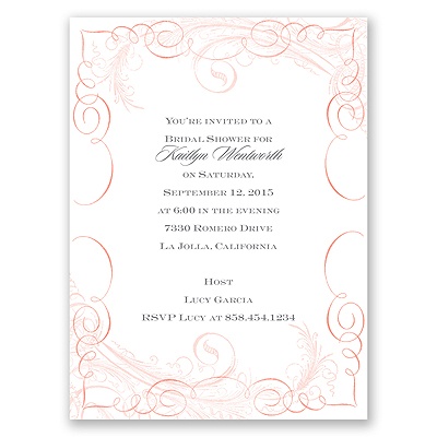 Calligraphy Motifs - Coral - Bridal Shower Invitation