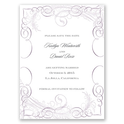 Calligraphy Motifs - Lavender - Save the Date Card