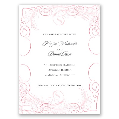 Calligraphy Motifs - Pink - Save the Date Card