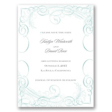 Calligraphy Motifs - Aqua - Save the Date Card