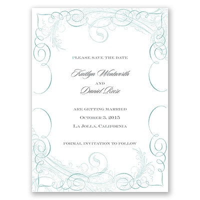 Calligraphy Motifs - Aqua - Save the Date Card