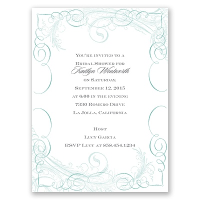 Calligraphy Motifs - Aqua - Bridal Shower Invitation