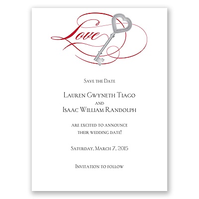 Key to Love - Red - Save the Date Card