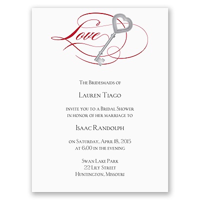 Key to Love - Red - Bridal Shower Invitation