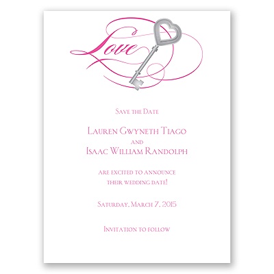 Key to Love - Fuchsia - Save the Date Card