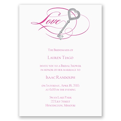 Key to Love - Fuchsia - Bridal Shower Invitation