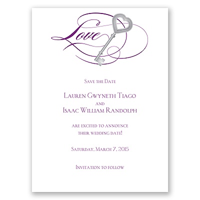 Key to Love - Purple - Save the Date Card